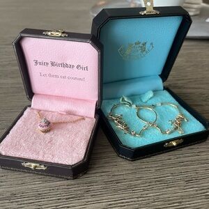 Vintage Juicy Couture birthday cupcake necklace & heart hoops, original boxes
